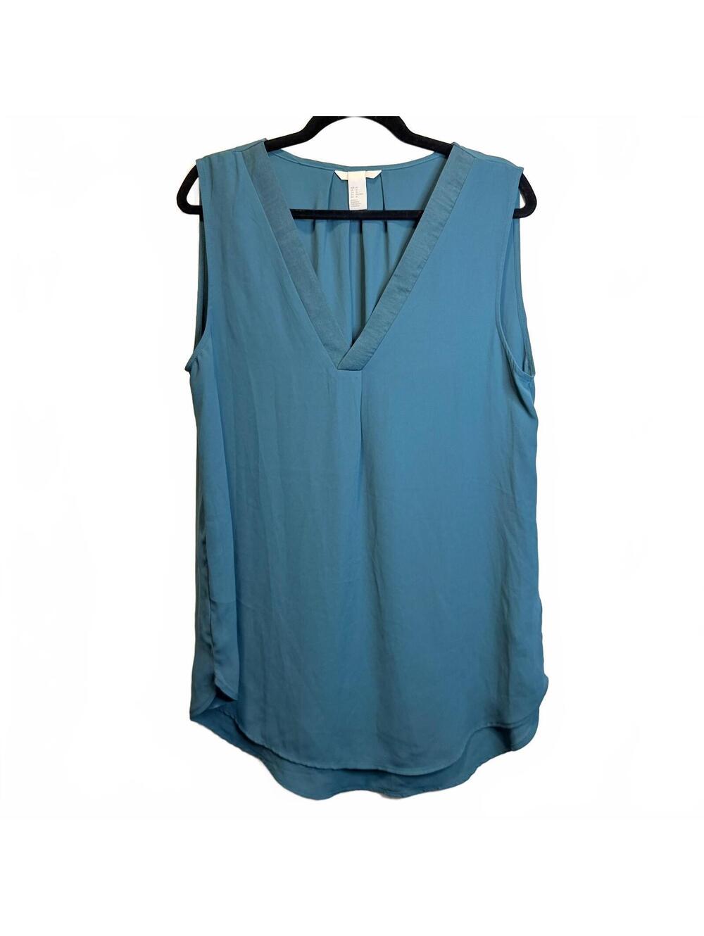 H&M Size 14 Teal Sleeveless V Neck High Low Blouse
